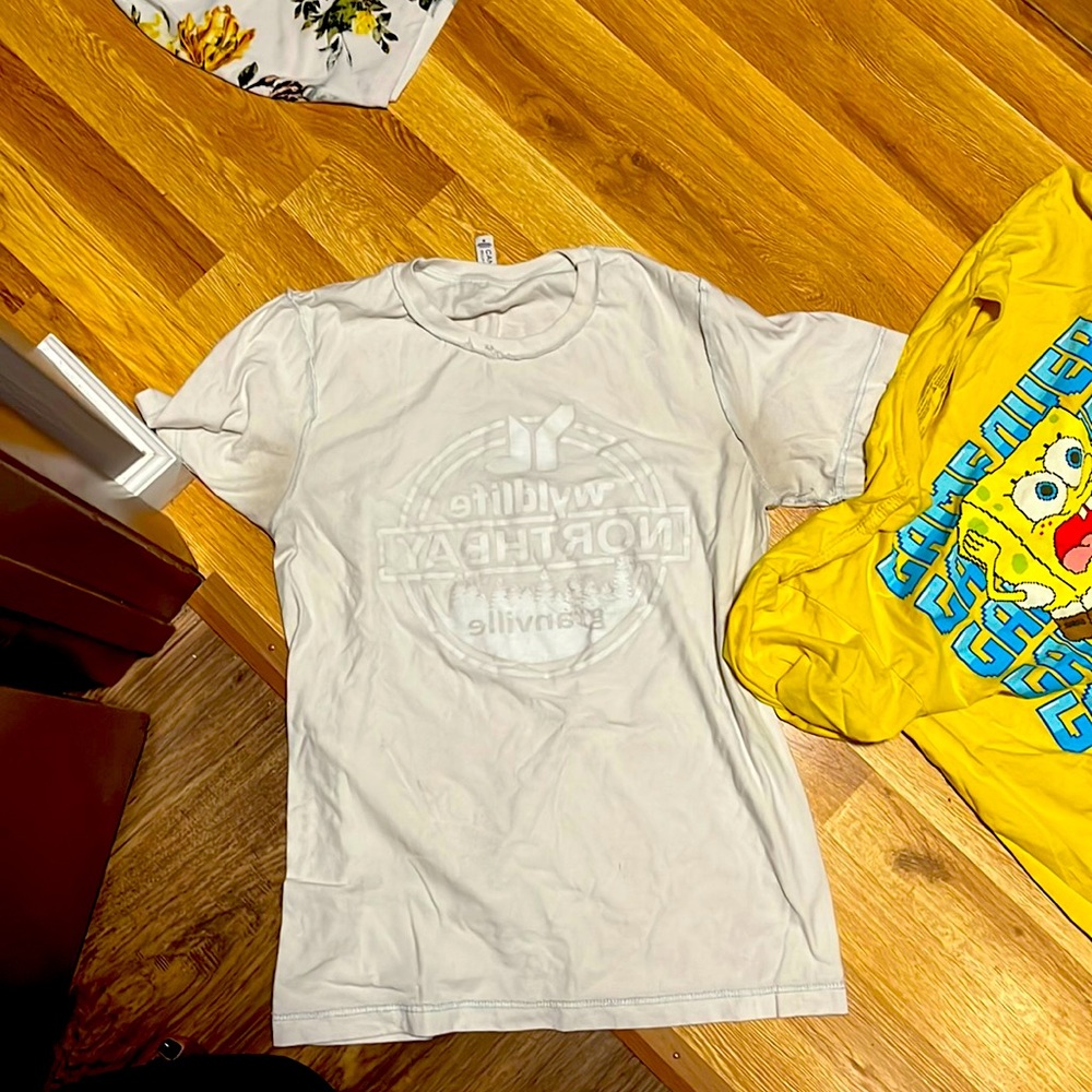 white shirt with graphics